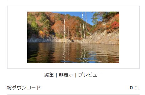 紅葉した木々と湖の反射が美しい秋の風景写真。観光系で競合が多く需要が限定的