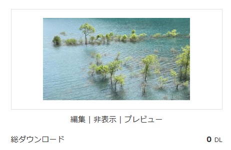 湖に浸かった木々と青い水面を撮影した自然風景。用途が限定的で需要が少ない写真