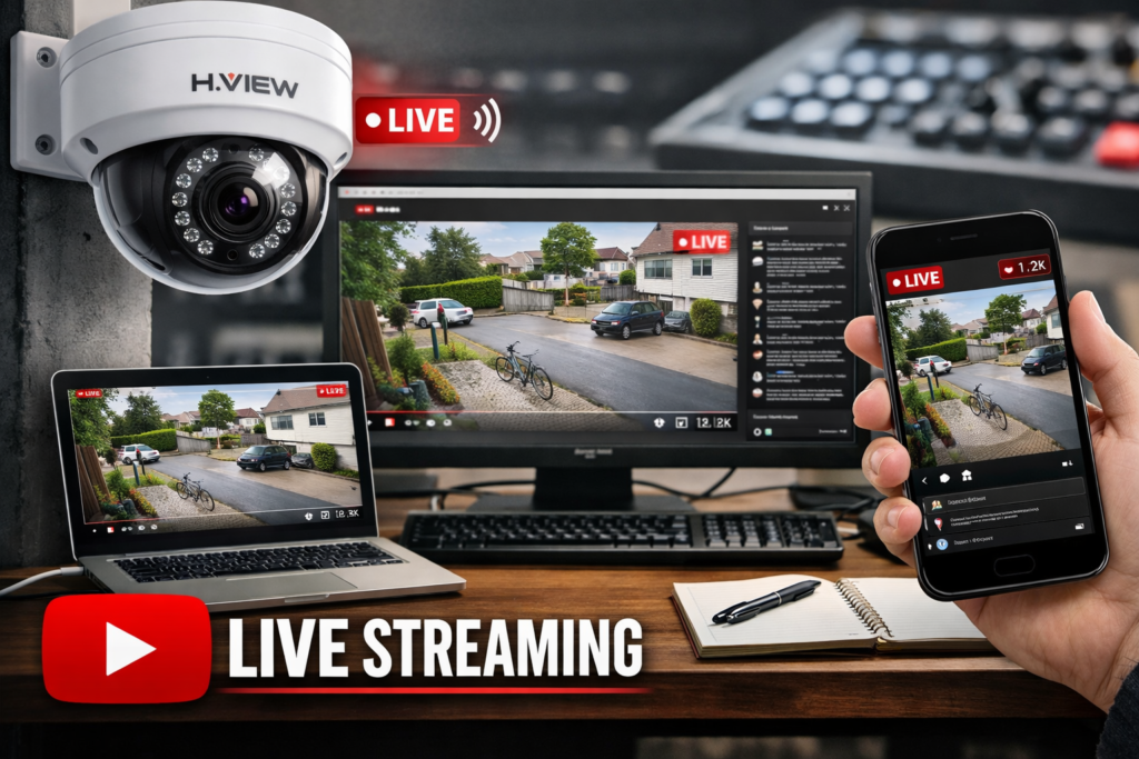 H.View 防犯カメラ HV-500G10A5を使ったライブ配信イメージ
